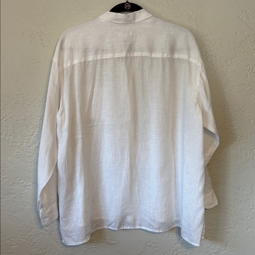 J. Jill Lightweight Long Sleeve White Button Down Linen Blouse L - Picture 7 of 7